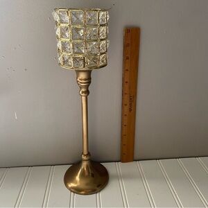 Elegant Brass Candle Holder with Crystal Accents